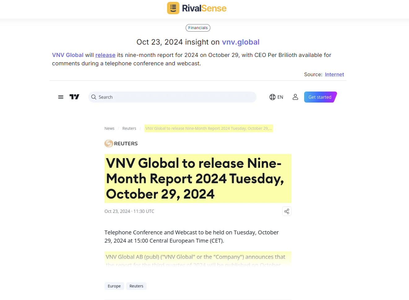 Example of a RivalSense corporate filling insight