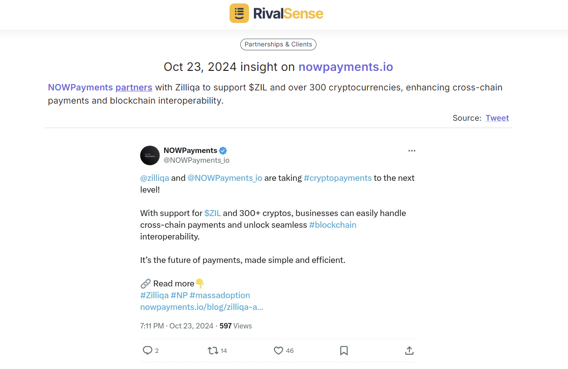 Example of a RivalSense partnership insight