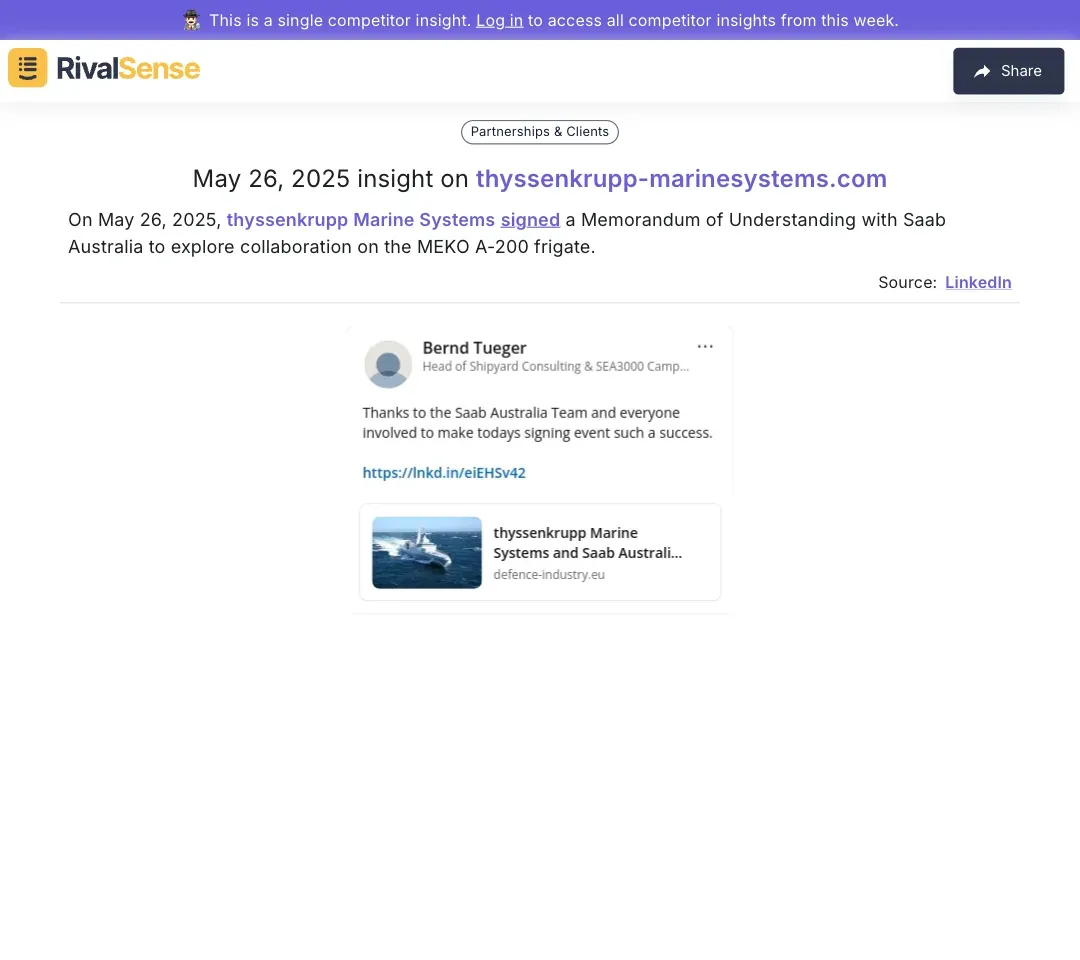 Thyssenkrupp Marine Systems and Saab Australia MoU