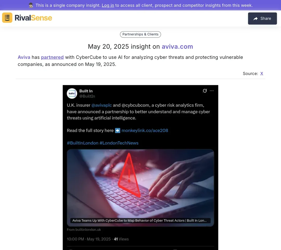 Aviva Partners with CyberCube