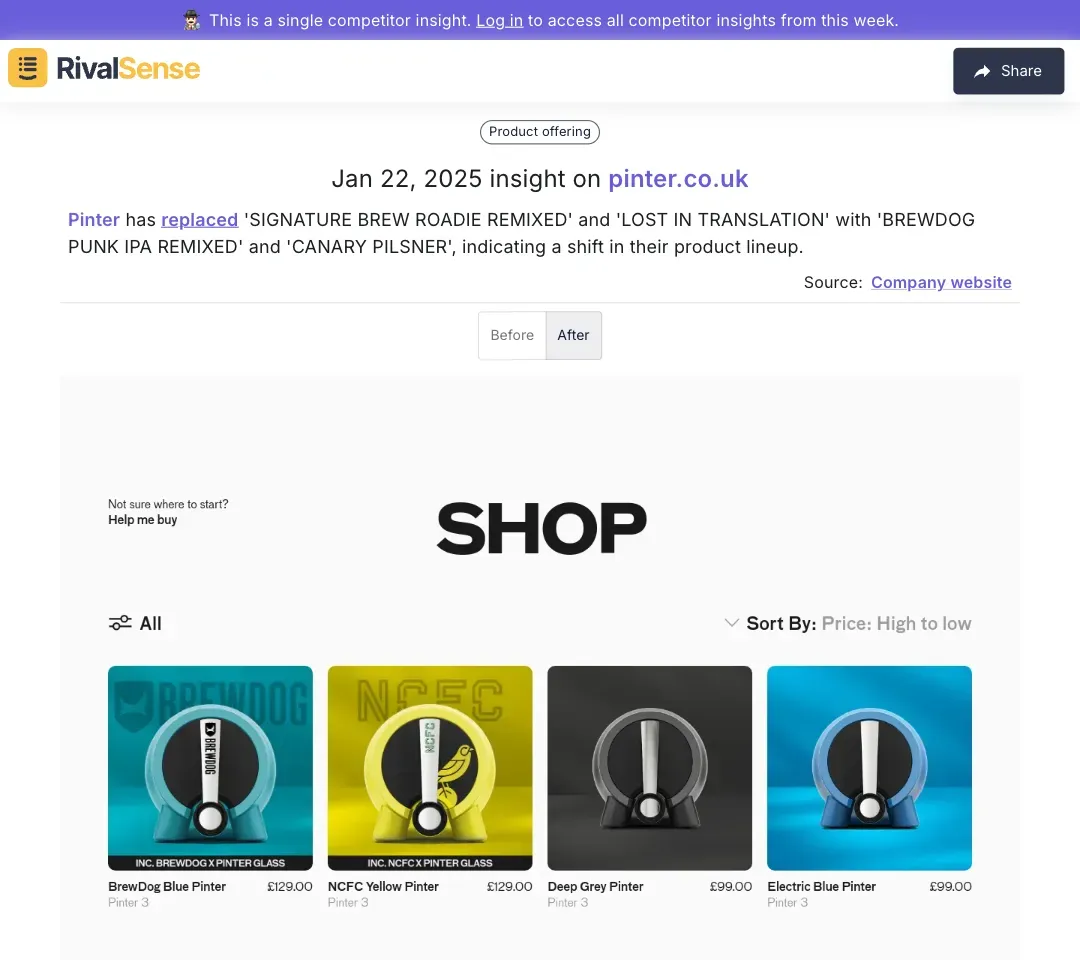 Pinter Product Shift