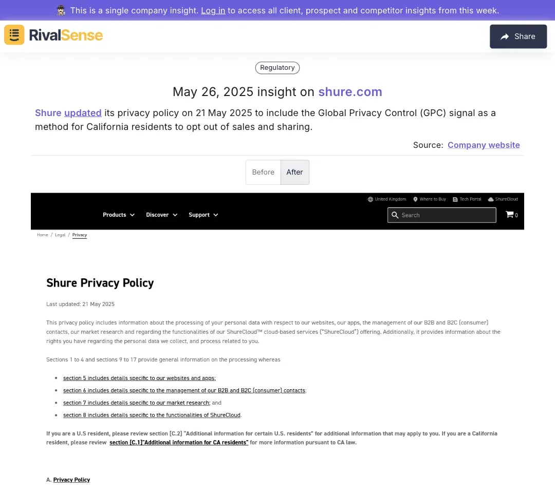 Shure privacy policy update