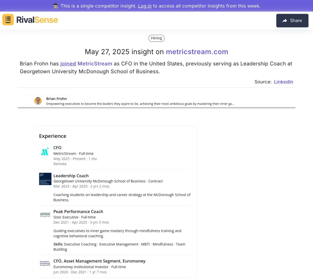 Brian Frohn joined MetricStream as CFO