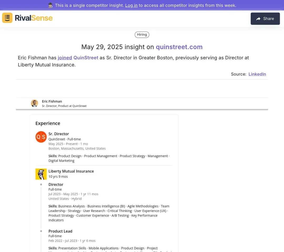 Eric Fishman joined QuinStreet as Sr. Director in Greater Boston