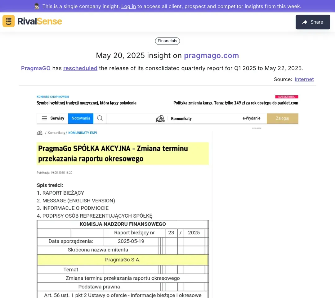 PragmaGO Report Delay