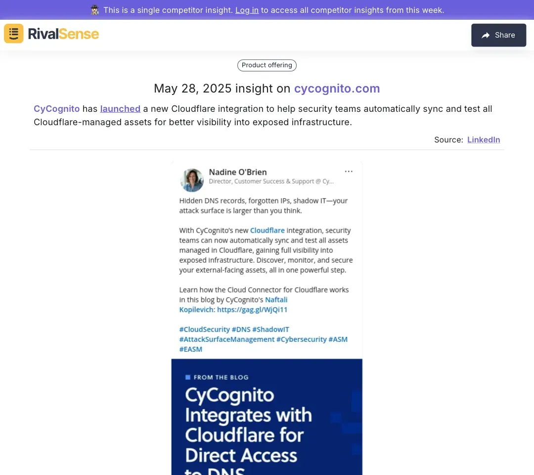 CyCognito Cloudflare Integration
