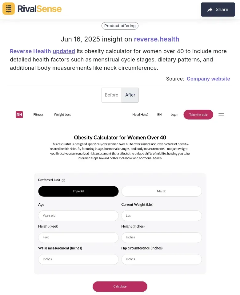 Reverse Health's Obesity Calculator Update for Women Over 40