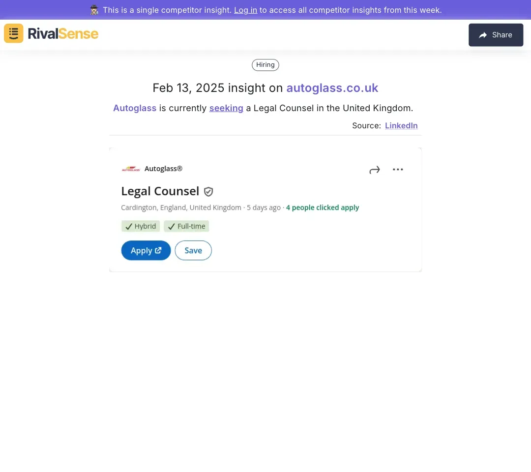 Autoglass Legal Hiring