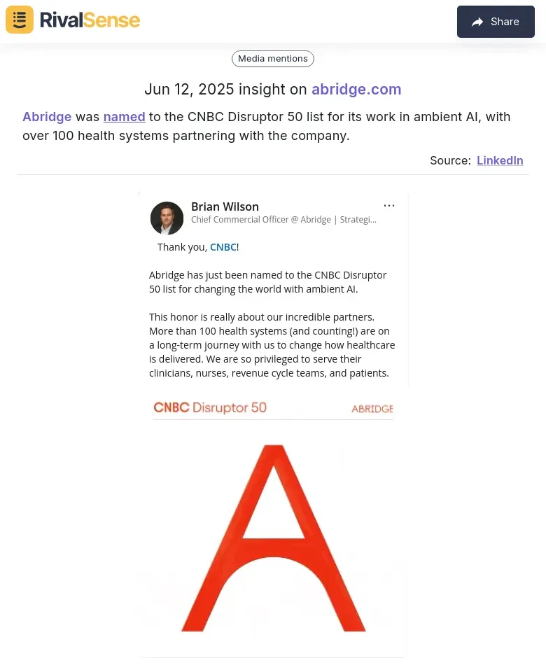 Abridge CNBC Disruptor 50 Recognition
