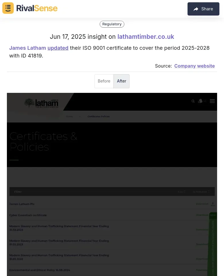 James Latham ISO Update