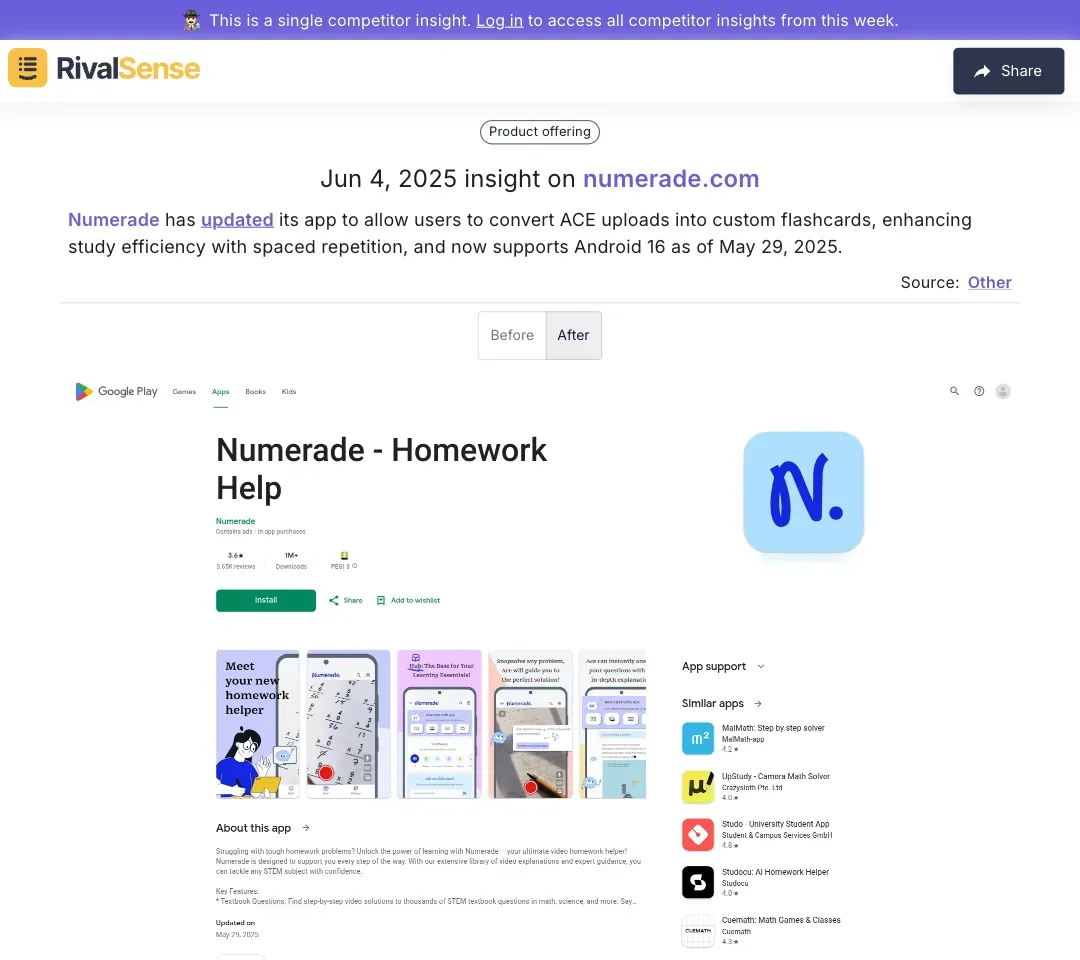 Numerade app interface showing flashcard creation
