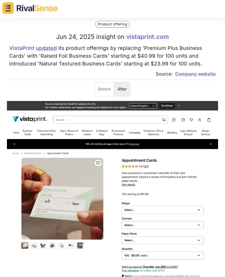 Pricing Update