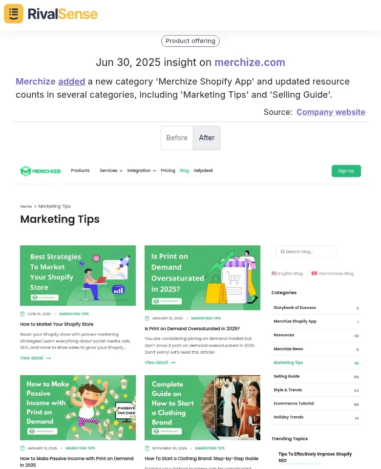 Merchize website updates