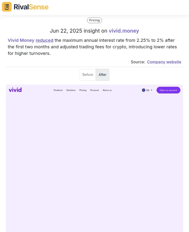 Vivid Money's Rate Adjustment