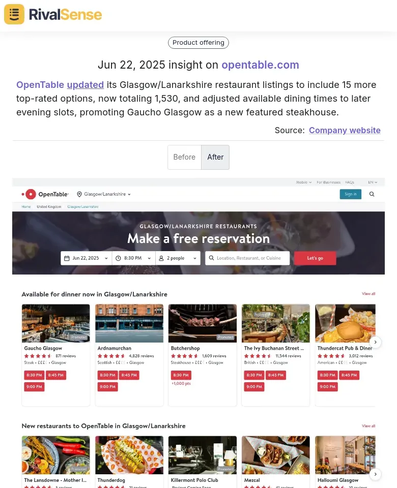 OpenTable Updates