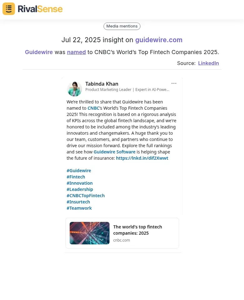 Guidewire Fintech Award