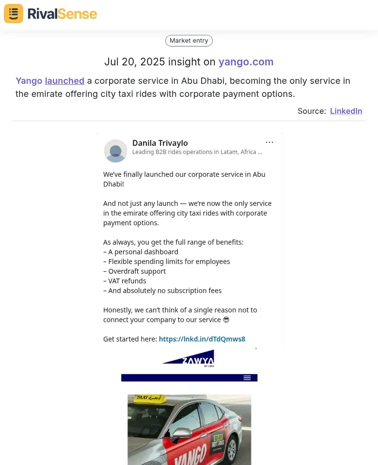 Yango launches corporate taxi service