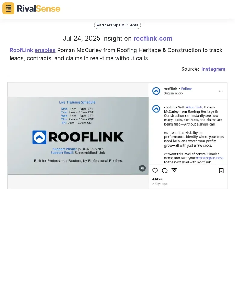 RoofLink real-time tracking