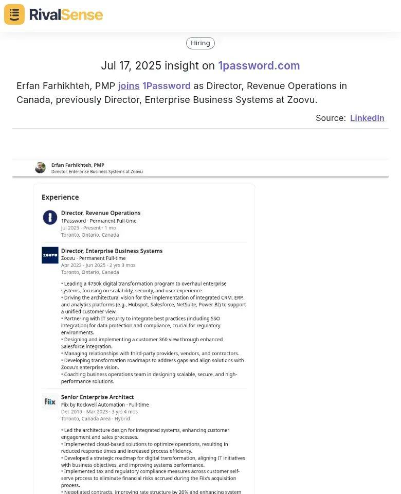 Erfan Farhikhteh's move to 1Password