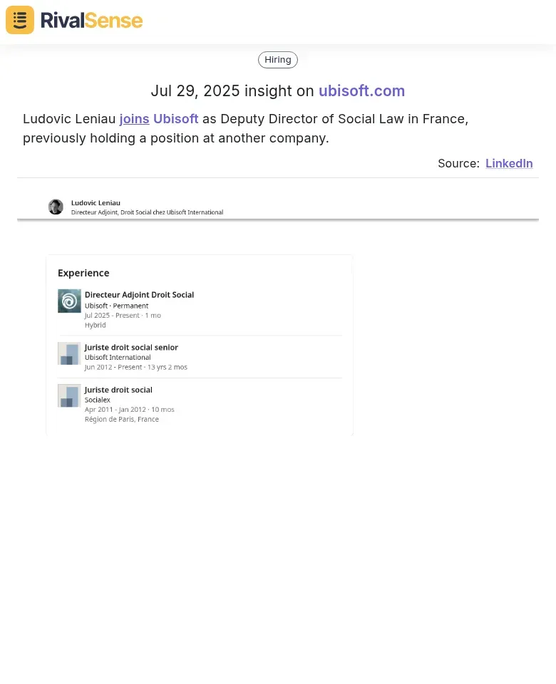 Ludovic Leniau's international move to Ubisoft