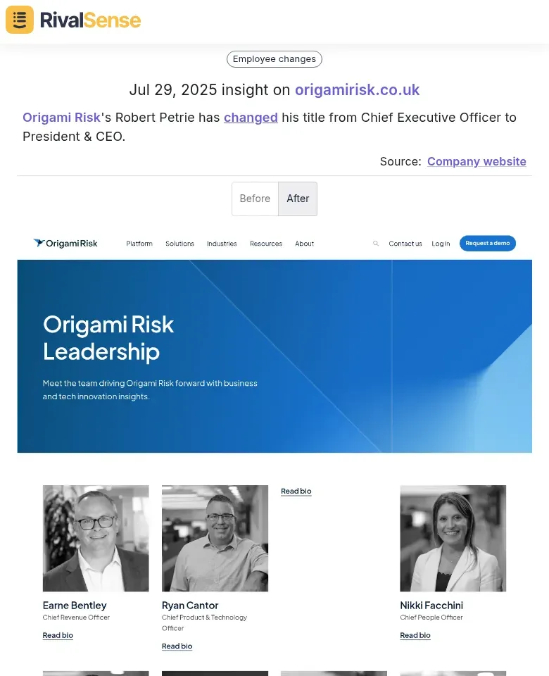 Robert Petrie's title change at Origami Risk