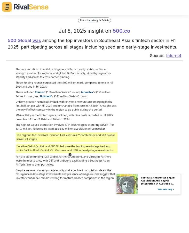 500 Global Fintech Investments