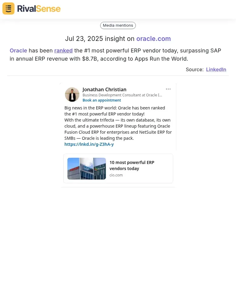 ERP Vendor Revenue Comparison