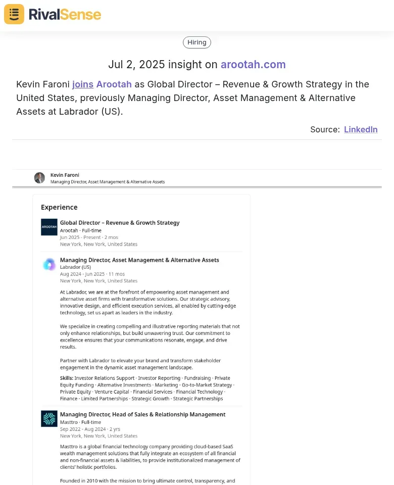 Kevin Faroni joins Arootah
