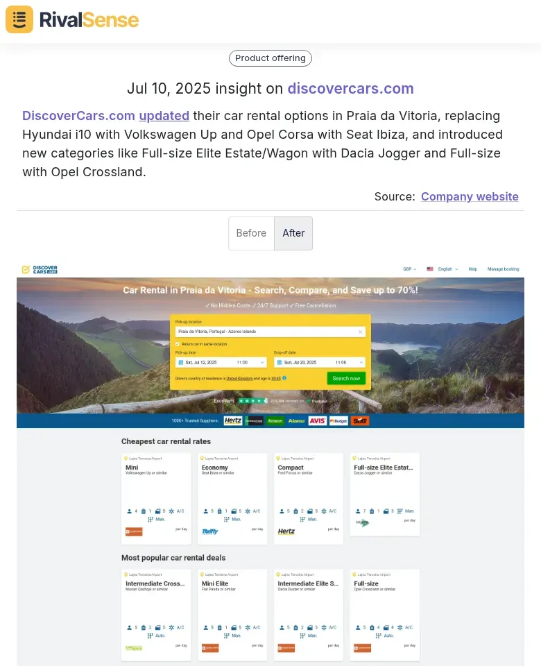 DiscoverCars Service Update