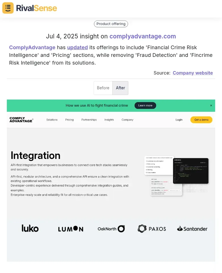 ComplyAdvantage Updates