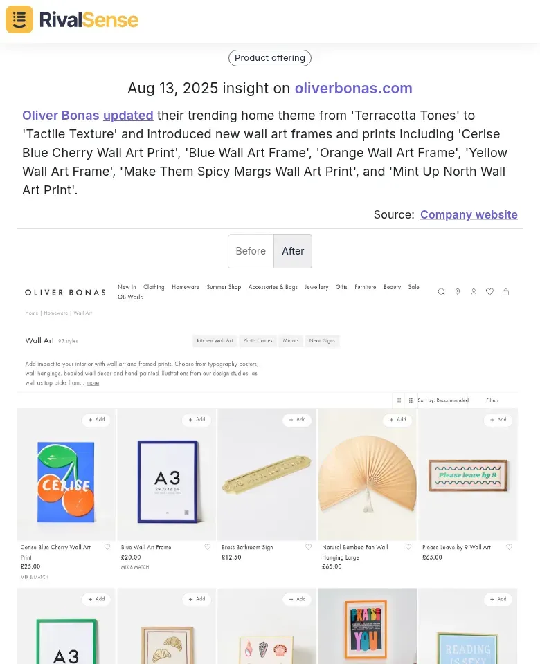 Oliver Bonas product update