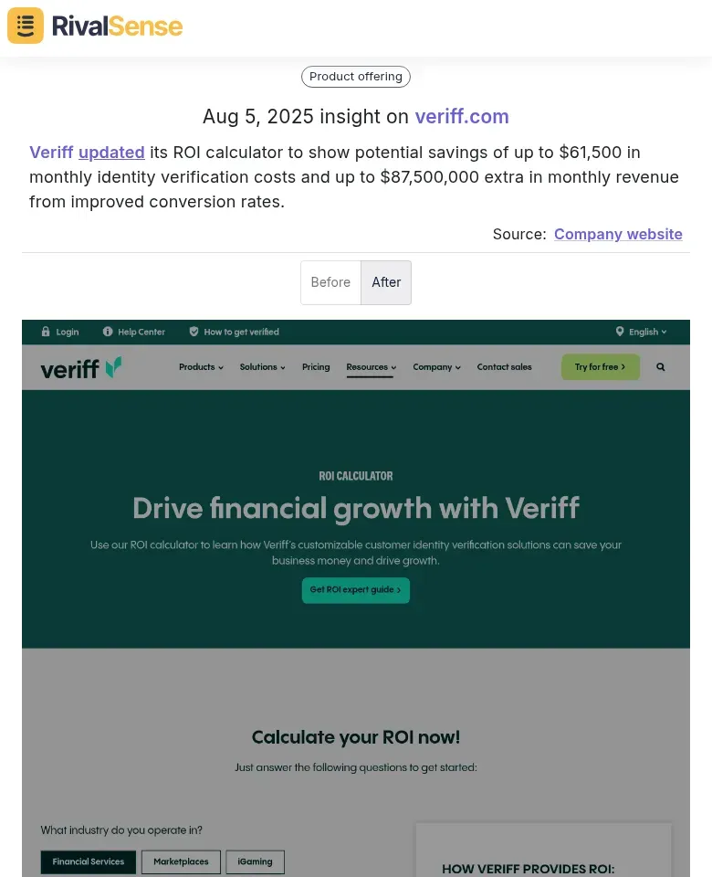 Veriff updated its ROI calculator