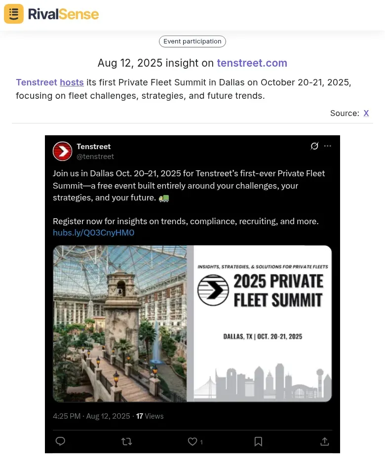 Tenstreet Private Fleet Summit announcement