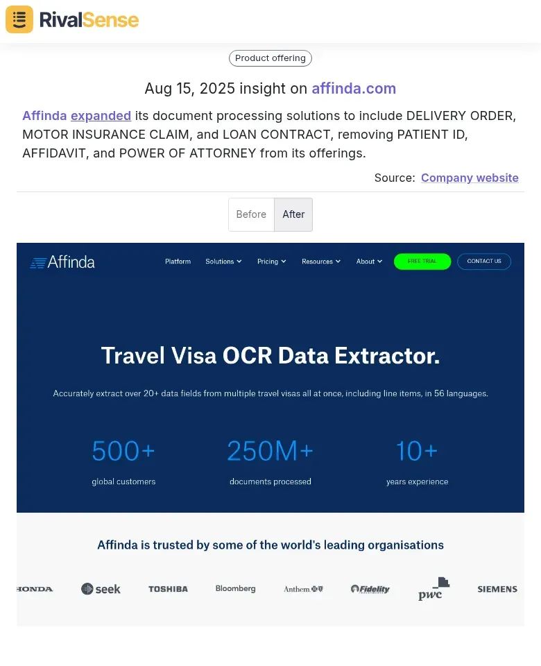 Affinda's document changes