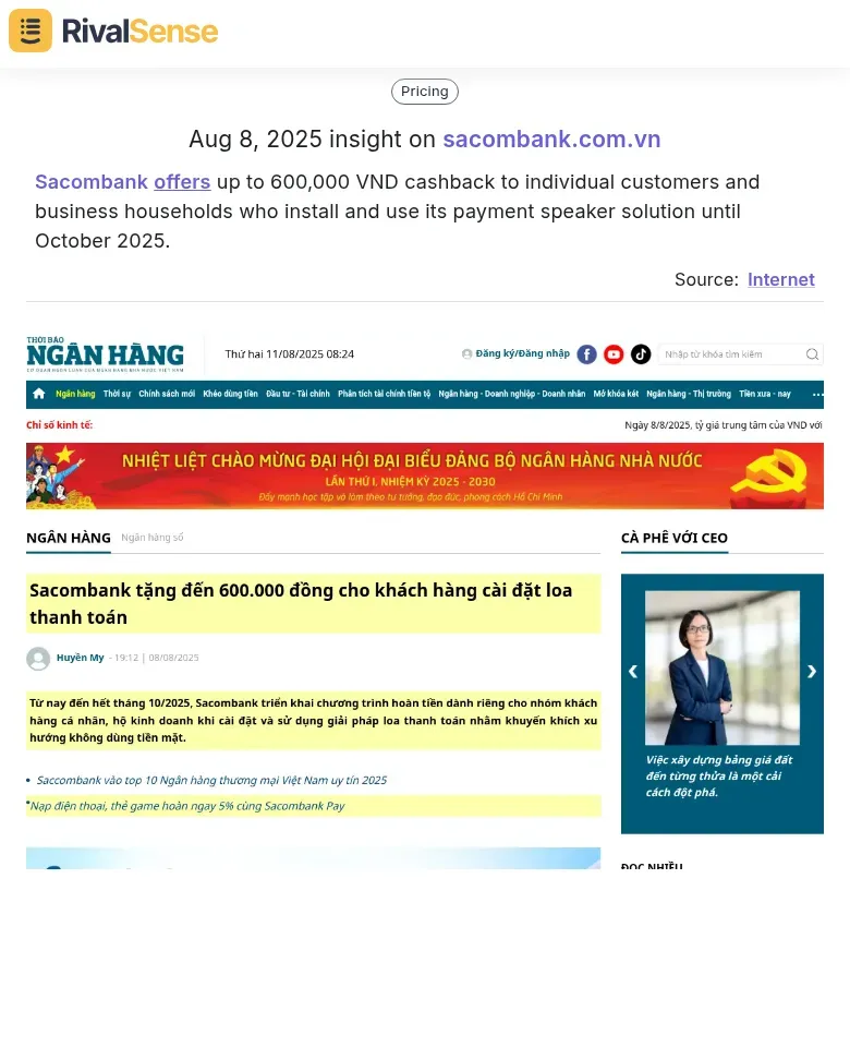 Sacombank cashback offer