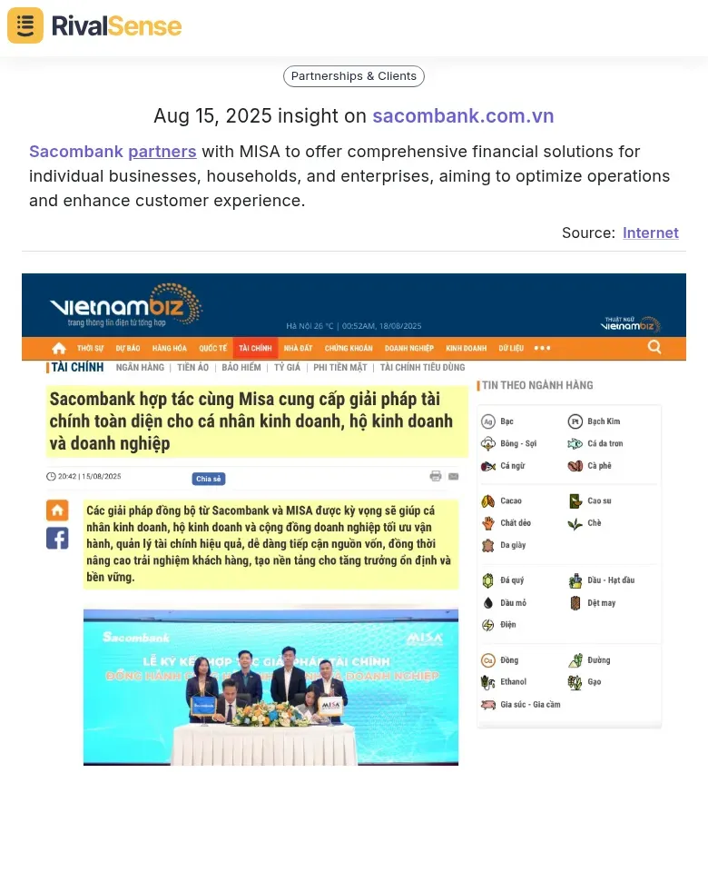 Sacombank partners with MISA