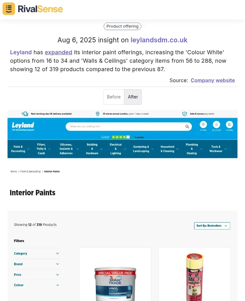 Leyland's expanded paint offerings