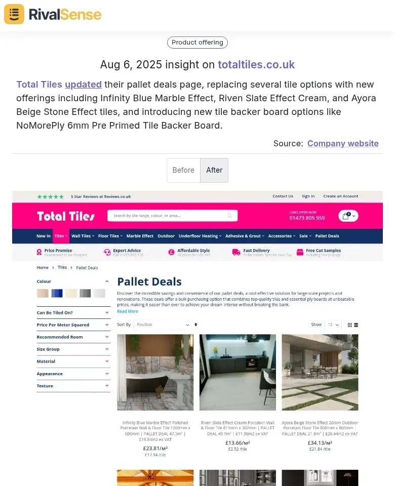 Total Tiles updated their pallet deals page