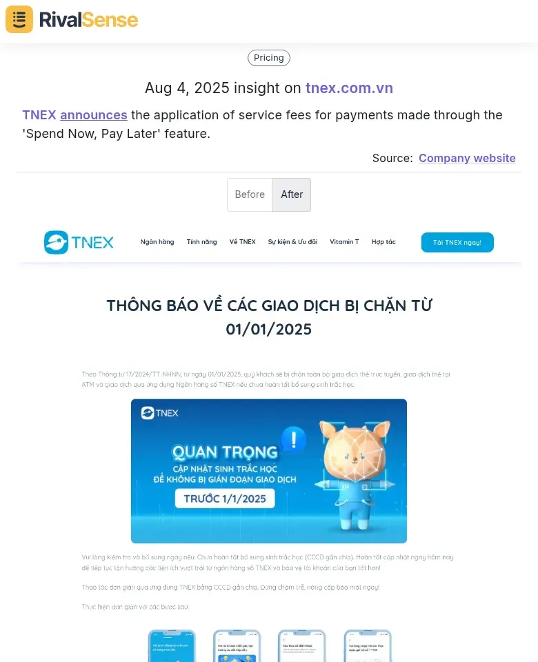 TNEX announces service fees
