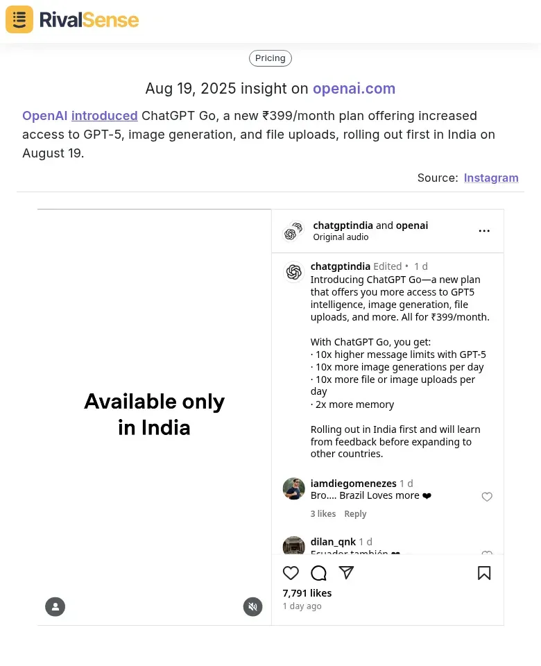 OpenAI ChatGPT Go Pricing