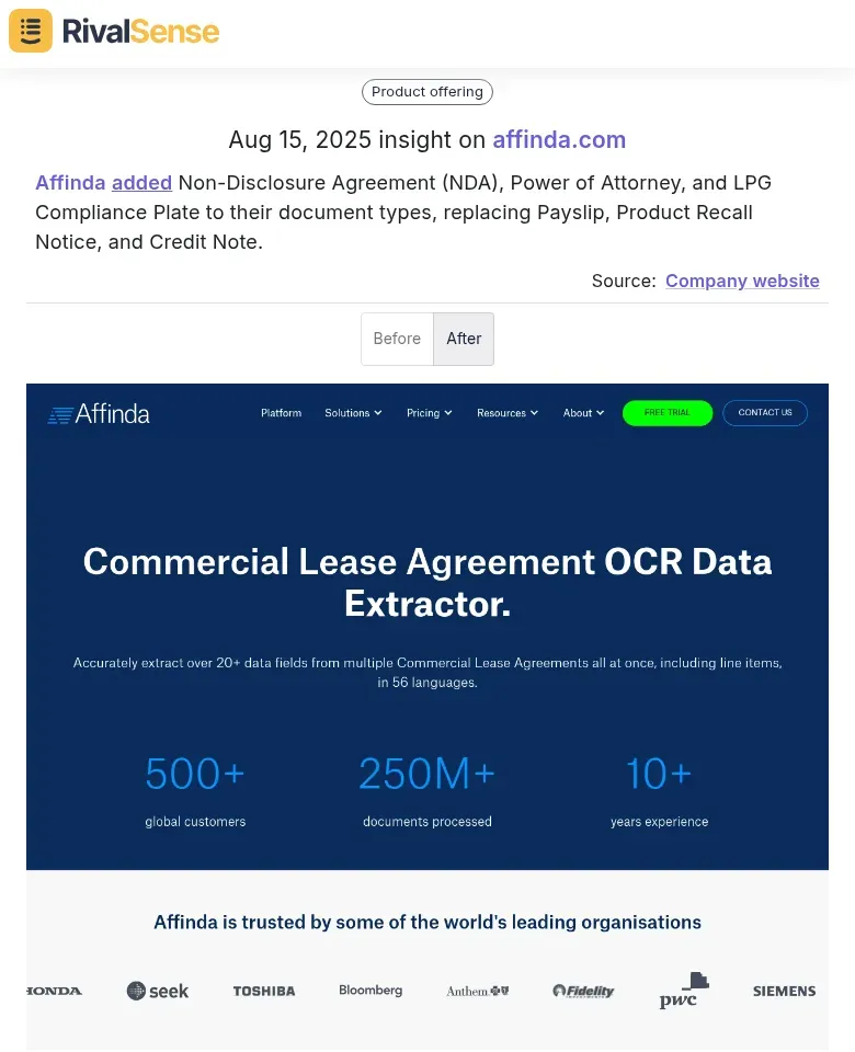 Affinda's document changes
