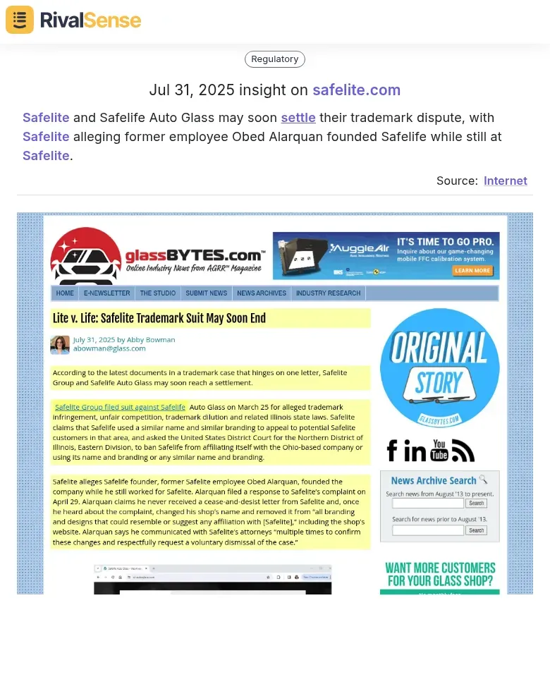 Safelite vs Safelife trademark dispute