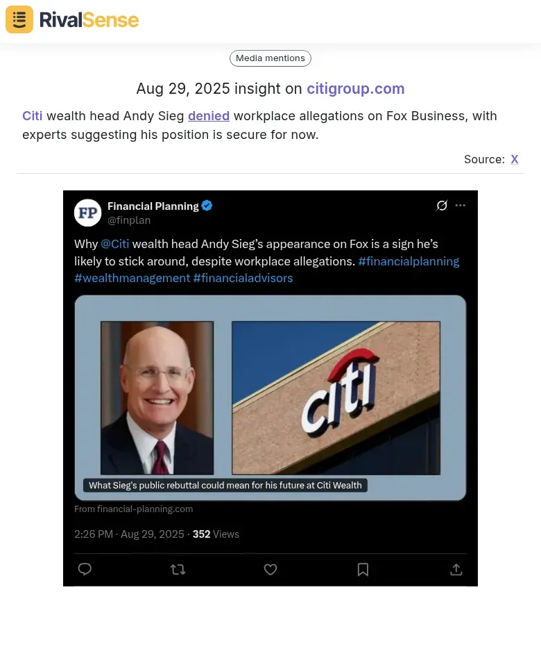 Andy Sieg, Citi wealth head
