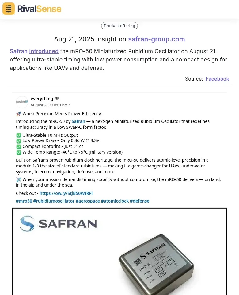 Safran mRO-50 Miniaturized Rubidium Oscillator
