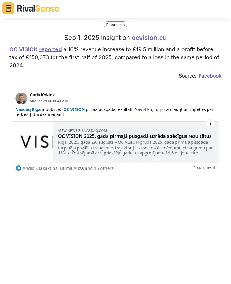 OC VISION financial performance