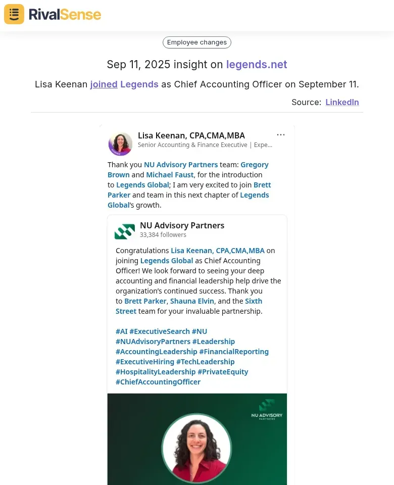 Lisa Keenan appointment insight
