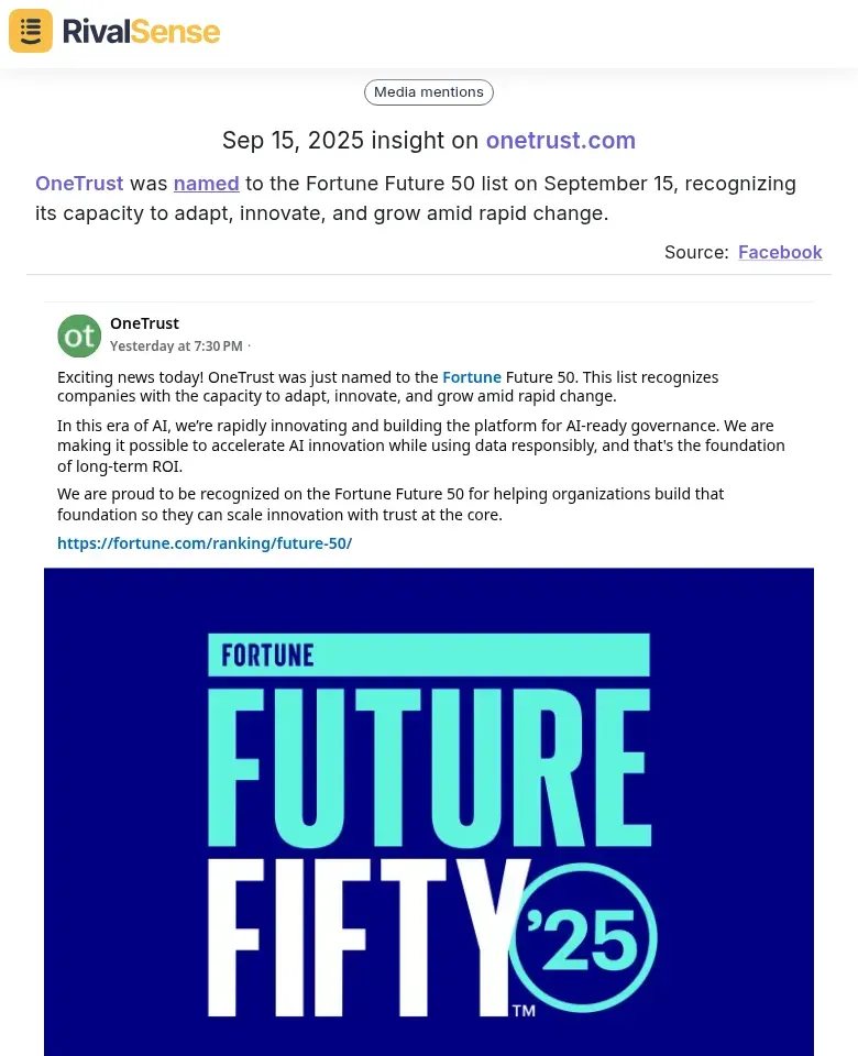 OneTrust Fortune Future 50 Recognition