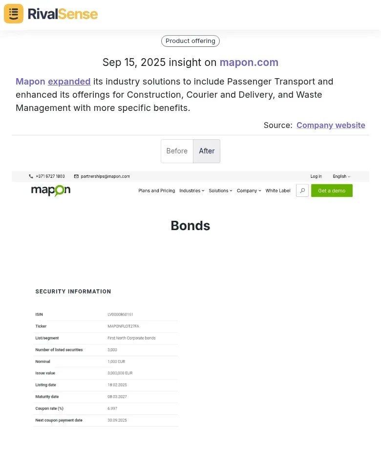 Mapon Industry Solutions Expansion
