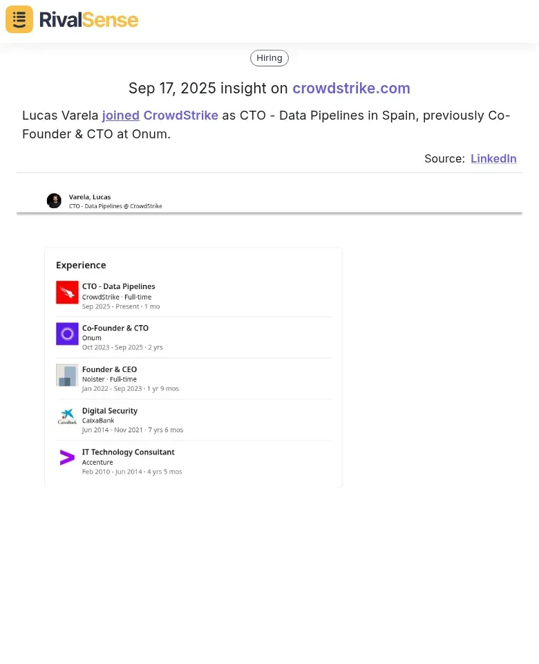 Lucas Varela joined CrowdStrike as CTO - Data Pipelines in Spain