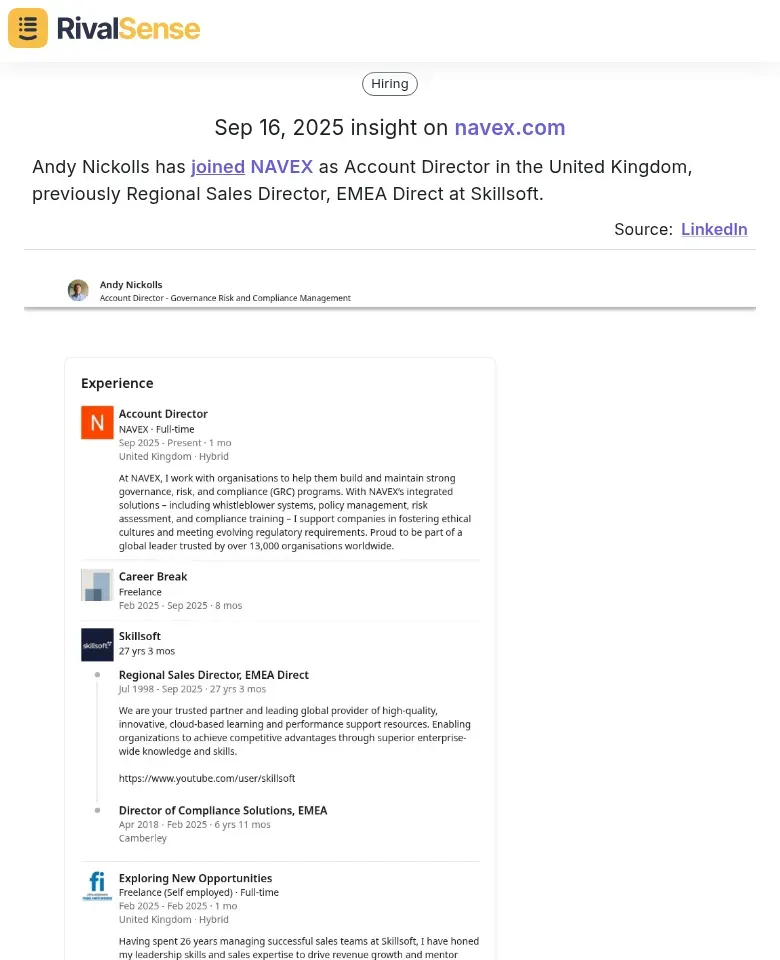 Andy Nickolls joined NAVEX from Skillsoft